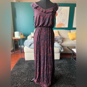 LOFT Navy Floral Maxi Dress (Small)